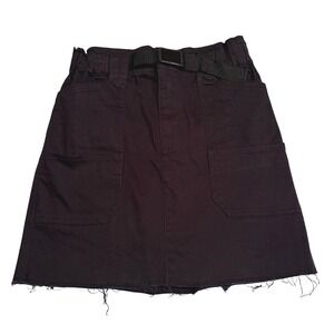 Hollister Black Ultra High Rise Cargo Utility Mini‎ Skirt Belted Raw Hem XS